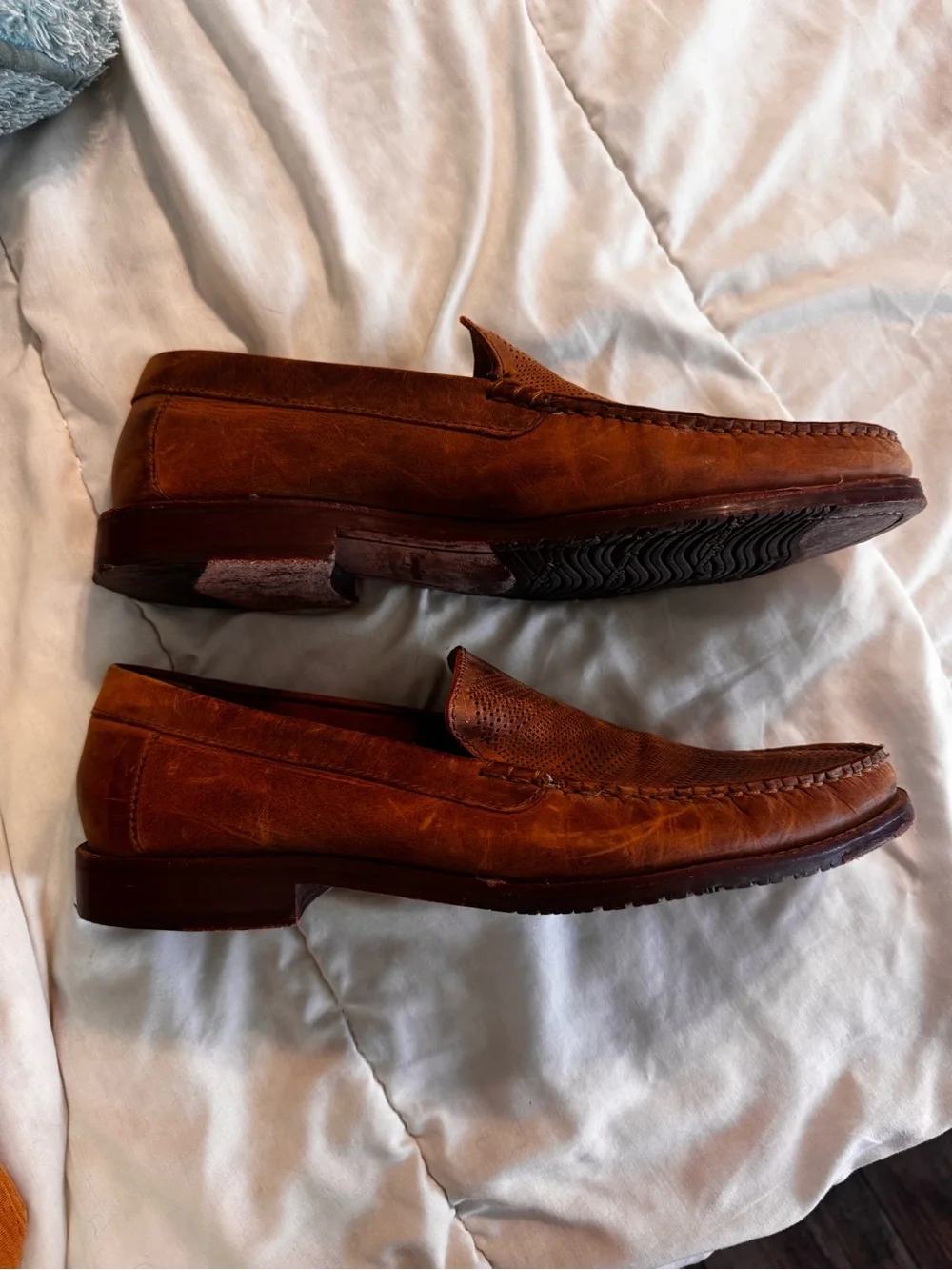 Tommy Bahama Brown Perforated Leather Slip-On Loafers